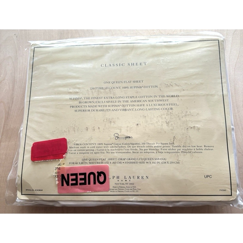 Vtg Ralph Lauren Flat Sheet Queen NIP NOS Classic White 350 Count 100% Supima - Picture 3 of 4